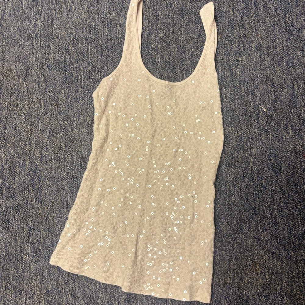 Amazing Lace Cream Fitted Sequin Tank Top